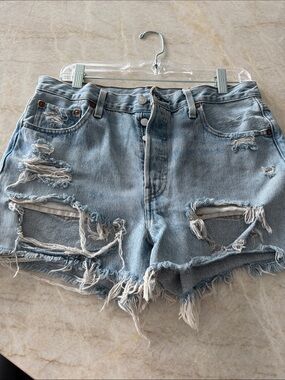 Levi's Light Wash Ripped High-Rise Denim Shorts
